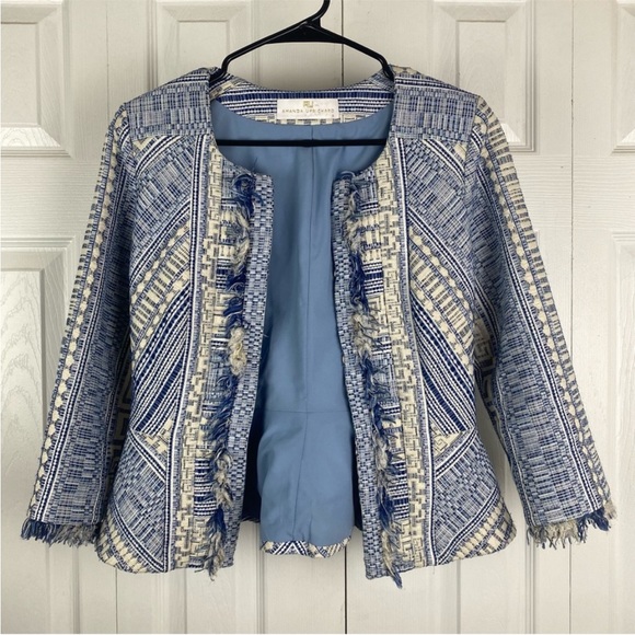 Amanda Uprichard Tweed Peplum Jacket / Blazer Aztec Design with Fringe, Revolve - Picture 8 of 8
